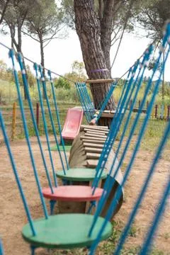 Obstacles on suspended bridge path concept for problem solving Stock Photos