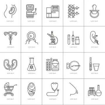 Obstetrics linear icons Stock Illustration