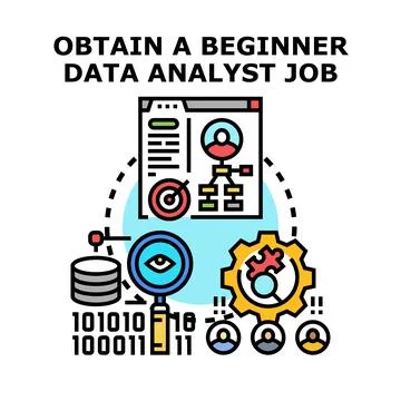 Obtaining beginner data analyst job career path Stock Illustration