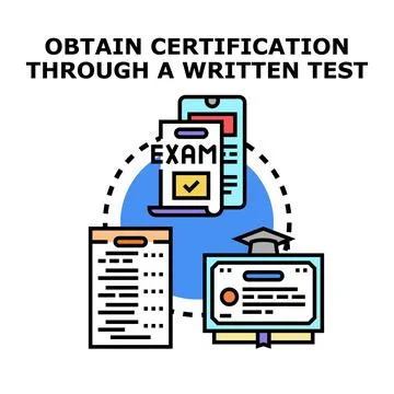 Obtaining certification through a written test exam Illustrazione stock