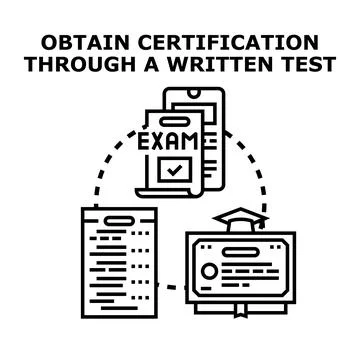 Obtaining certification through a written test exam Stock Illustration