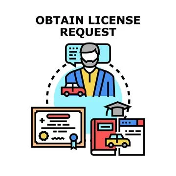 Obtaining driver license permit request process concept Stock Illustration
