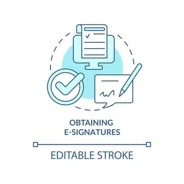 Obtaining e-signatures turquoise concept icon Illustrazione stock