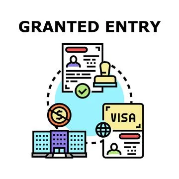 Obtaining entry visa, passport stamp and official documents Stock Illustration