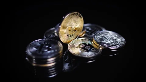 Obverse and reverse of btc crypto coins Video stock 124908299