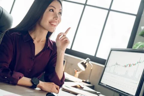 Obvious solution to the problem. Toothy smiling happiness business woman Stock Photos