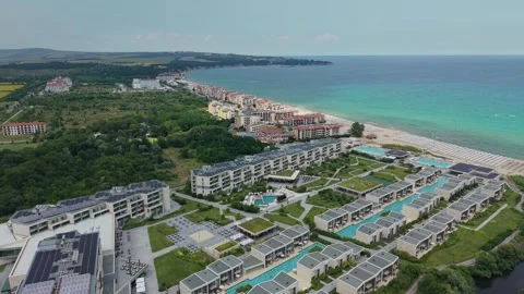 Obzor resort complex and beach aerial view Bulgaria Stock Footage 344472728