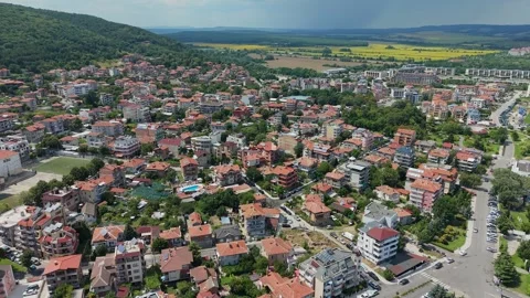 Obzor town pullback drone shot Bulgaria Stock-Footage 344463220
