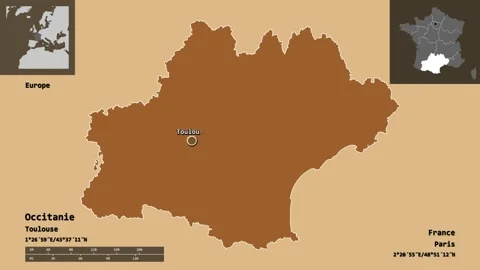 Occitanie location. France. Solid patterned map Stock Footage 135327870