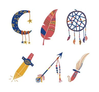 Occult and Esoteric Astrology Elements with Dagger, Arrow, Feather and Stock Illustration