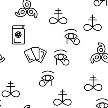 Occult, Demonic Entity Imagery Vector Seamless Pattern 스톡 일러스트
