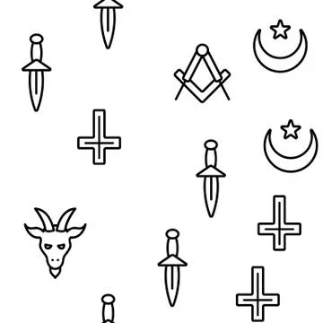 Occult, Demonic Entity Imagery Vector Seamless Pattern Stock Illustration