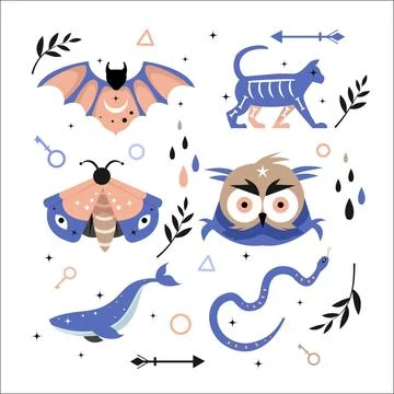 Occult esoteric animals and elements Stock Illustration