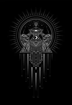 Occult esoteric vector illustration of cosmos and basic elements. イラスト素材