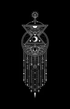 Occult esoteric vector illustration of cosmos and basic elements. Stock Illustration