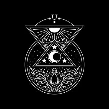 Occult esoteric vector illustration of cosmos and basic elements. Stock Illustration
