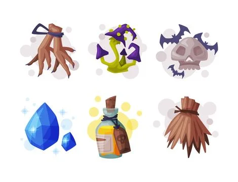Occult Magic Objects for Mystic Rituals and Witchcraft Vector Set イラスト素材