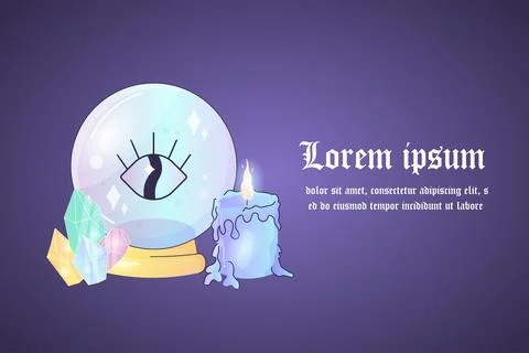 Occult magic poster, banner, web banner with satan, tarot, candles, magic Stock Illustration