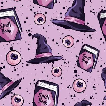 Occult seamless pattern with Halloween objects. Stock Illustration