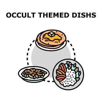 Occult themed dishes concept vector illustration Stock Illustration