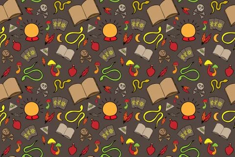 Occult witch equipment seamless pattern Illustrazione stock