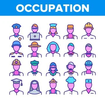 Occupation Collection Elements Icons Set Vector Illustrazione stock