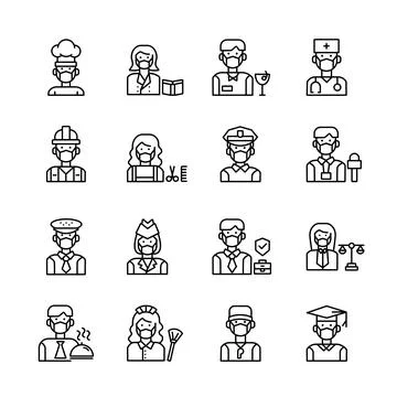 Occupation linear icons set. Stock Illustration