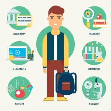 Occupation: Student. Vector illustration, flat style Stock Illustration