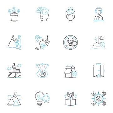 Occupational advancement linear icons set. Promotion, Growth, Development Stock Illustration