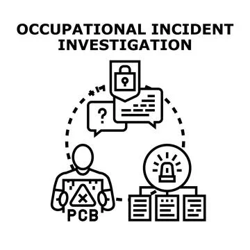 Occupational incident investigation identifying causes and ensuring safety Stock Illustration