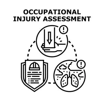 Occupational injury assessment process evaluating workplace hazards and safet 库存插图