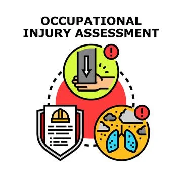Occupational injury assessment process evaluating workplace hazards and safet 库存插图