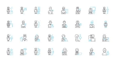 Occupational pathways linear icons set. Career, Job, Profession, Employment Stock Illustration