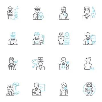 Occupational pathways linear icons set. Career, Job, Profession, Employment Stock Illustration