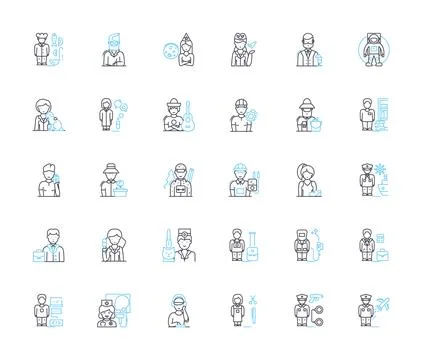 Occupational pathways linear icons set. Career, Job, Profession, Employment Stock Illustration