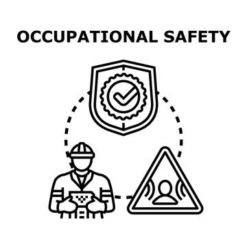 Occupational safety concept with worker protection and warning symbol Stock Illustration
