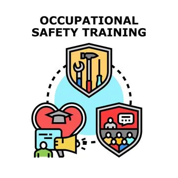 Occupational safety training developing employee education and workplace se.. Ilustración de archivo