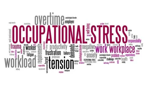 Occupational stress - work place environment problem word cloud. Stock Illustration