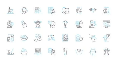 Occupational therapy linear icons set. Rehabilitation, Independence, Health 스톡 일러스트