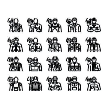 Occupations and professions line icon set illustrating various workers Illustrazione stock