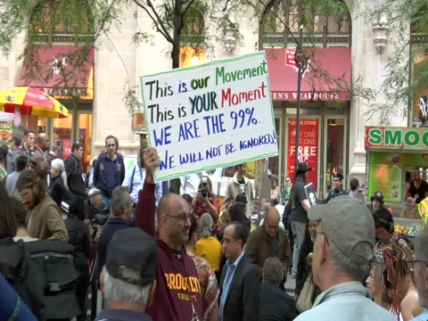 Occupy Wall Street at Zuccotti Park, We are the 99% sign Stock Footage