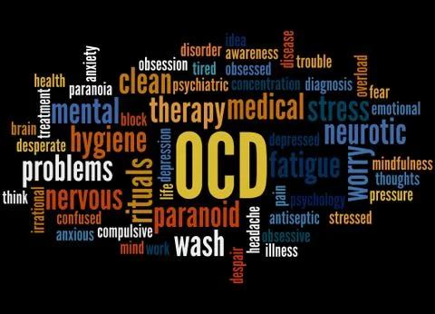 OCD - Obsessive compulsive personality disorder, word cloud concept 스톡 일러스트
