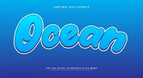 Ocean 3d editable text effect Template Illustrazione stock
