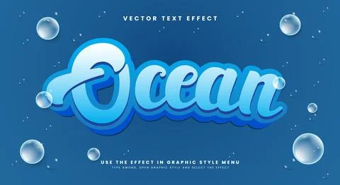 Ocean 3d editable text effect Template Illustrazione stock
