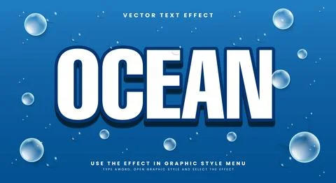Ocean 3d editable text effect Stock Illustration