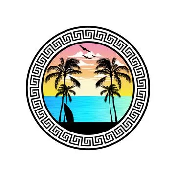Ocean and beach panoramic landscape artwork design イラスト素材