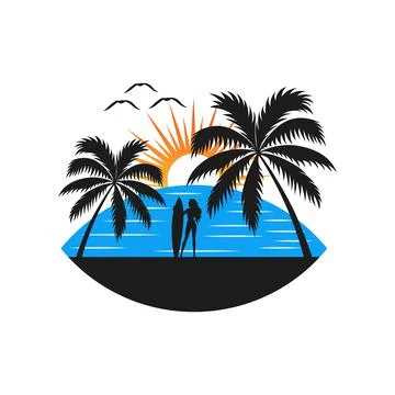 Ocean and beach panoramic landscape artwork design Stock Illustration