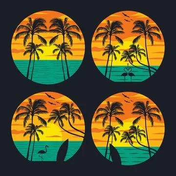 Ocean and beach panoramic landscape design collection Stock-Illustration