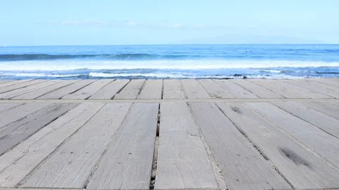 Ocean and blue sky for background of this wooden dock. HD footage Stock-Footage 97940094