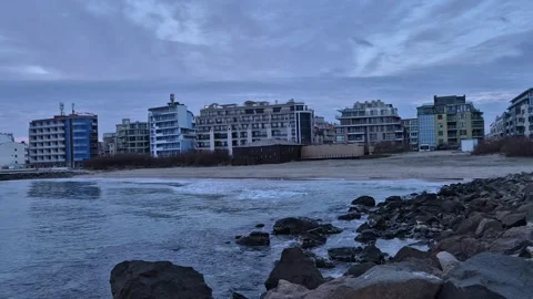Ocean and city in the background Stock Footage 300308480